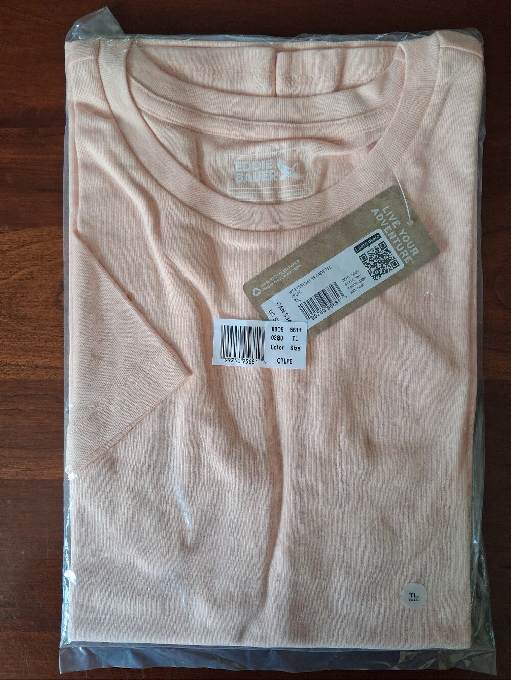 Eddie Bauer Everyday Short Sleeve Tee Pale Peach Tall Large NWT
